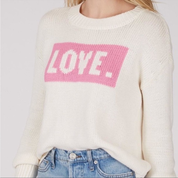 525 AMERICA Love Pullover Sweater in White and Pink Cotton Knit - Size Small - Picture 2 of 8